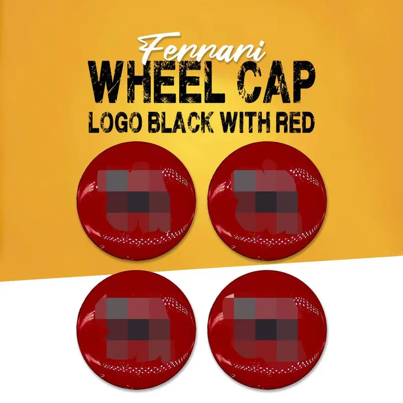 Ferrari Logo Wheel Cap Logo Black With Red Center Hub Sticker - 4 Pcs 1