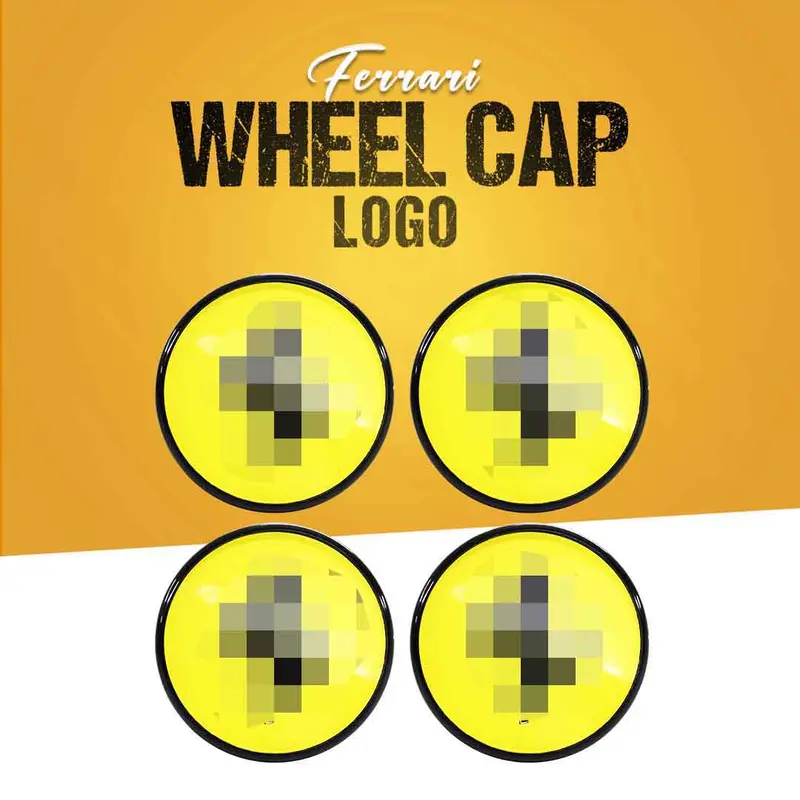 Ferrari Logo Wheel Cap Logo Center Hub Badge Sticker 4 Pcs - - Yellow With Black 1