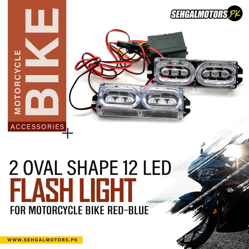 Flash Light 2 Oval Shape 12 Led For Motorcycle Bike Red-Blue 1