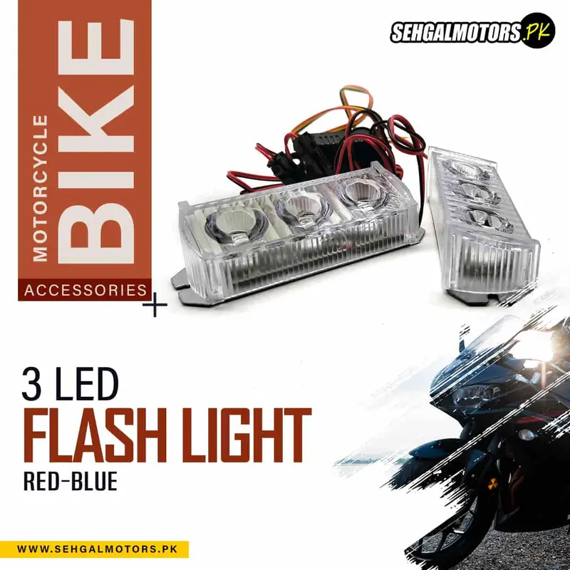 Flash Light 3 Led For Motorcycle Bike Red-Blue Zw340 1