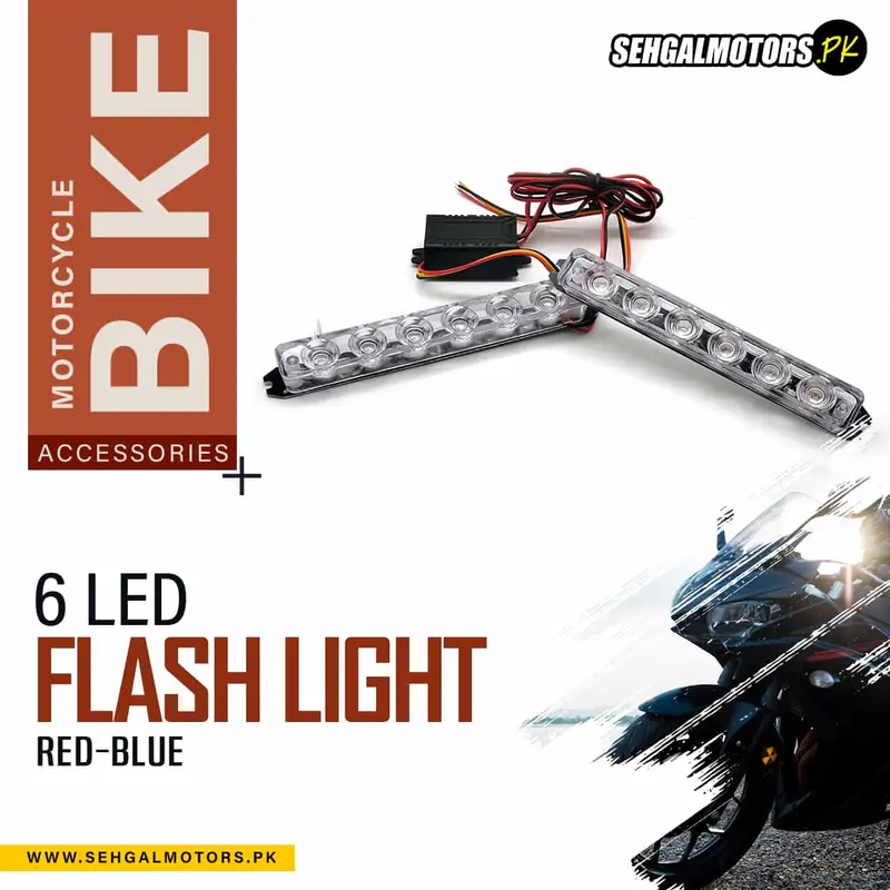 Flash Light 6 Led For Motorcycle Bike Red-Blue Zw334 1