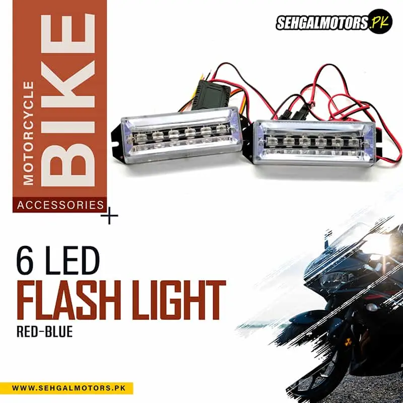 Flash Light 6 Led For Motorcycle Bike Red-Blue Zw341 1