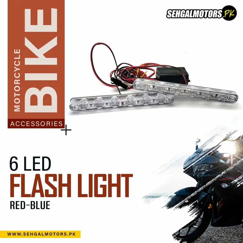 Flash Light 6 Led For Motorcyle Bikes Red-Blue Zw330 1