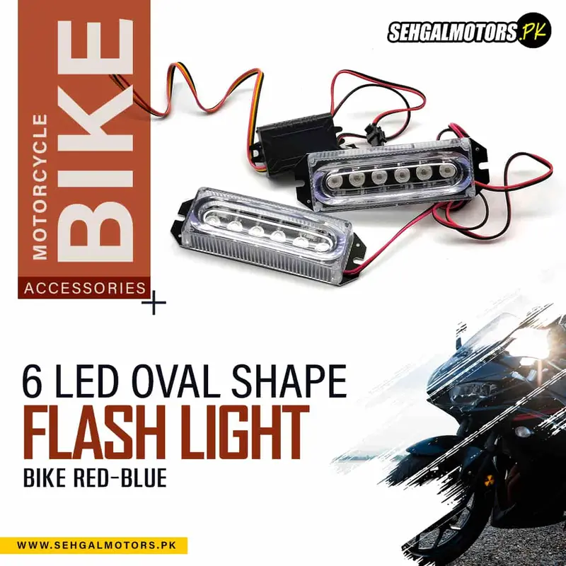 Flash Light 6 Led Oval Shape For Motorcycle Bike Red-Blue Zw336 1