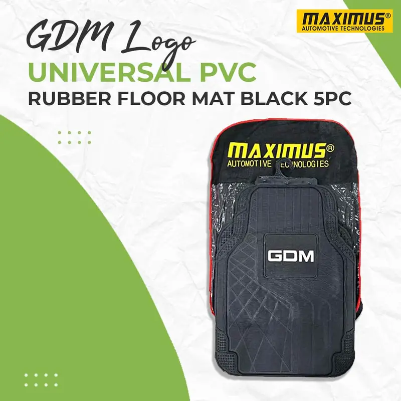 Gdm Logo Universal Pvc Rubber Floor Mat Black Mix Design 5 Pcs - Foot Mat For Car 1