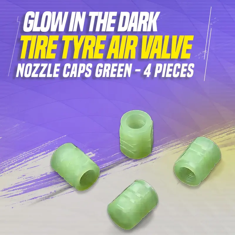 Glow In The Dark Tire Tyre Air Valve Nozzle Caps Green - 4 Pieces 1