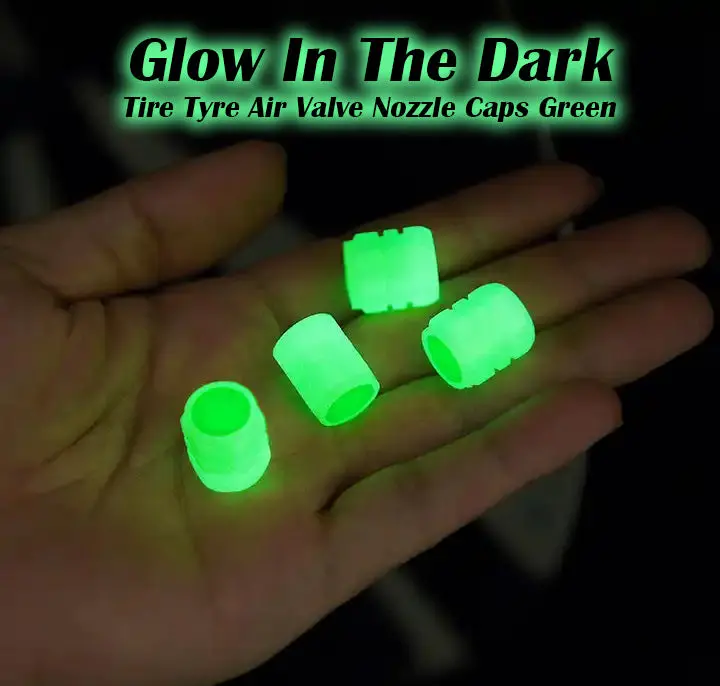 Glow In The Dark Tire Tyre Air Valve Nozzle Caps Green - 4 Pieces 2