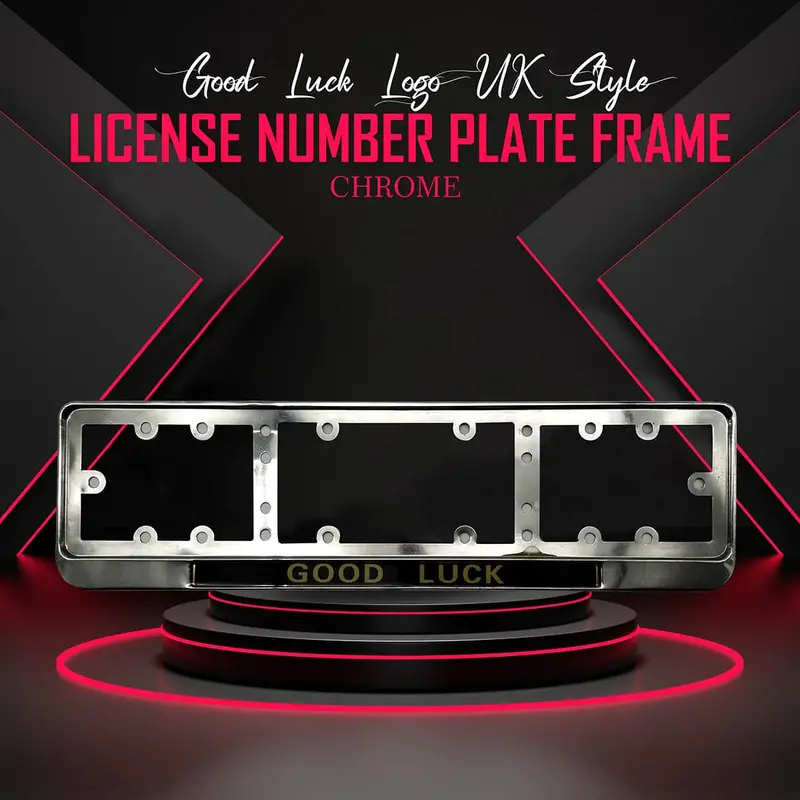 Good Luck Logo Uk Style Chrome Metal License Number Plate Frame - For Cars 1