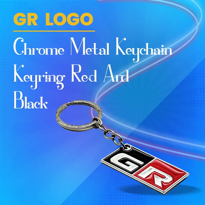 Gr Logo Chrome Metal Keychain Keyring Red And Black 1
