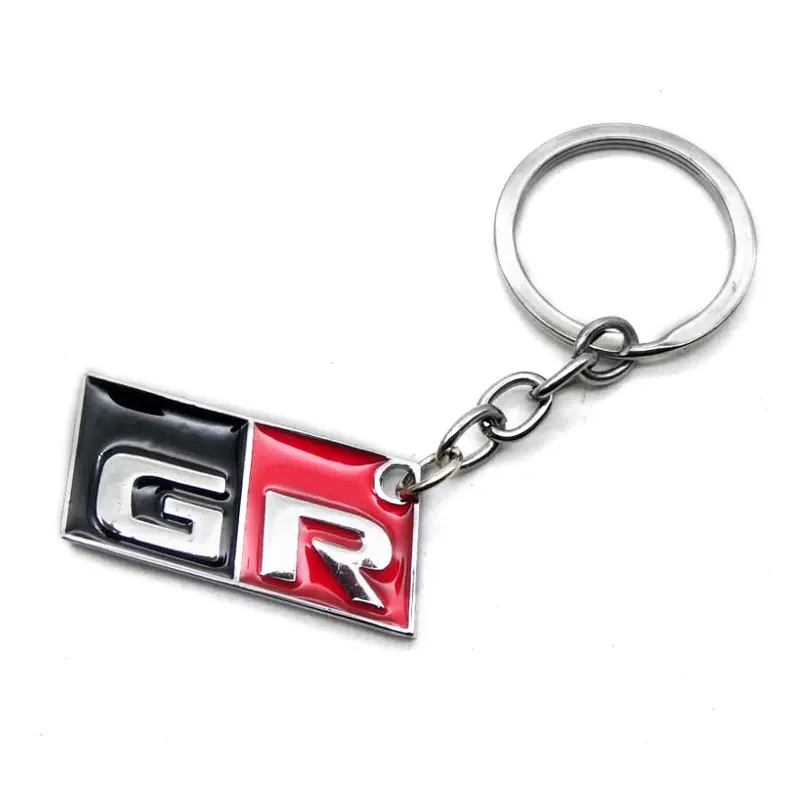 Gr Logo Chrome Metal Keychain Keyring Red And Black 2