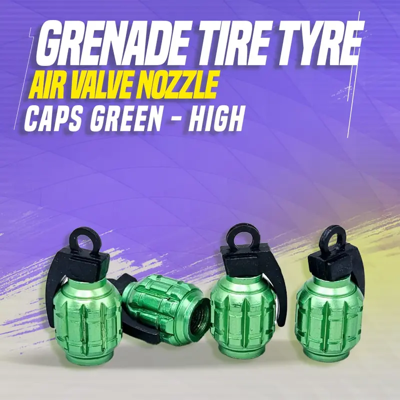 Grenade Tire Tyre Air Valve Nozzle Caps Green - High Quality Aluminum Tyre Valve Caps | 1