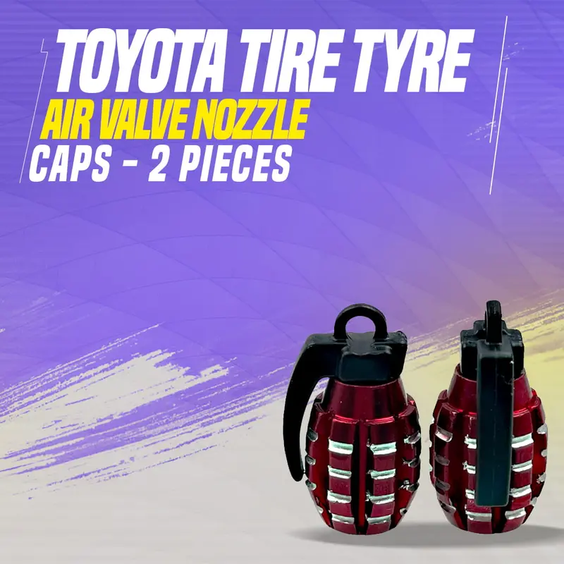 Grenade Tire Tyre Air Valve Nozzle Caps - Red - 2 Pc High Quality Aluminum Tyre Valve Caps 1