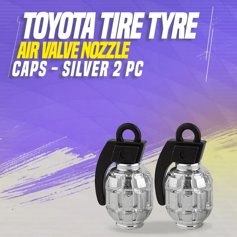 Grenade Tire Tyre Air Valve Nozzle Caps - Silver - 2 Pc - High Quality Aluminum Tyre Valve Caps 1