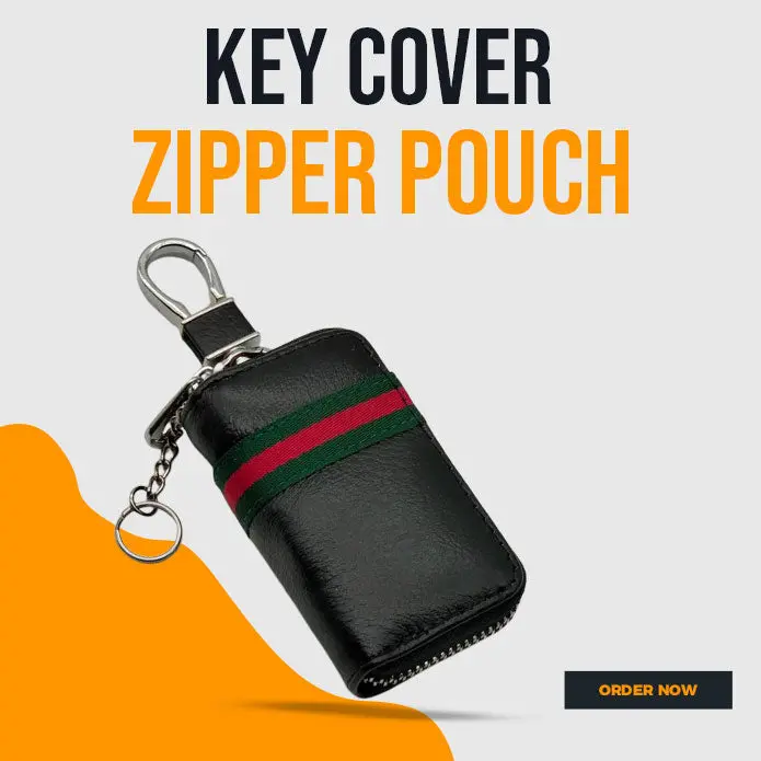 Gucci Universal Zipper Matte Leather Key Cover Pouch - Black With Keychain - Ring 1