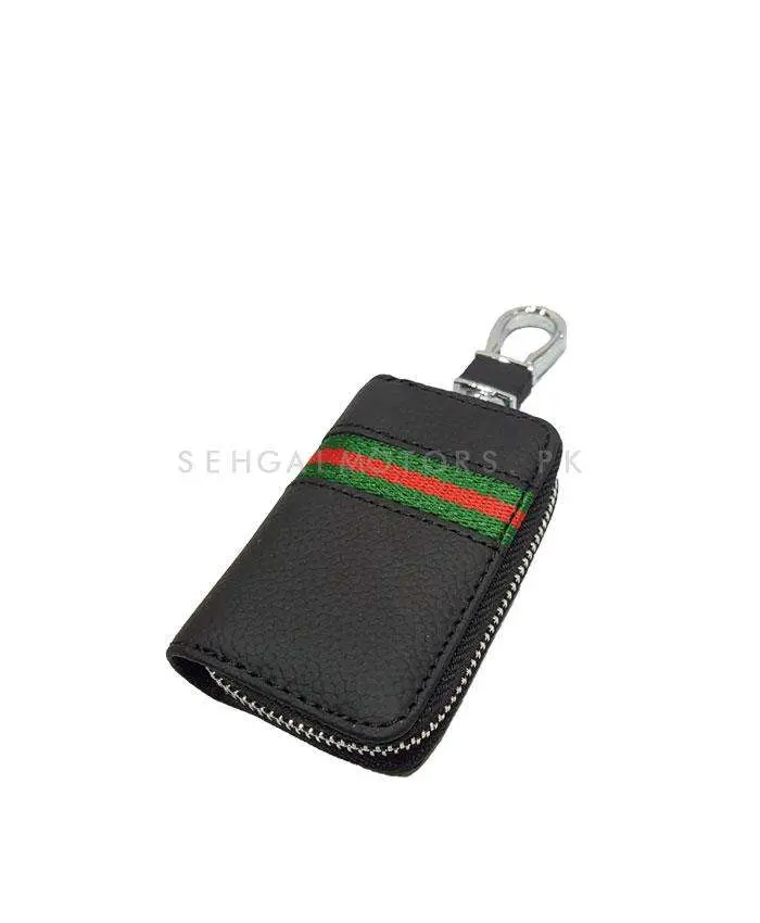 Gucci Universal Zipper Matte Leather Key Cover Pouch - Black With Keychain - Ring 2