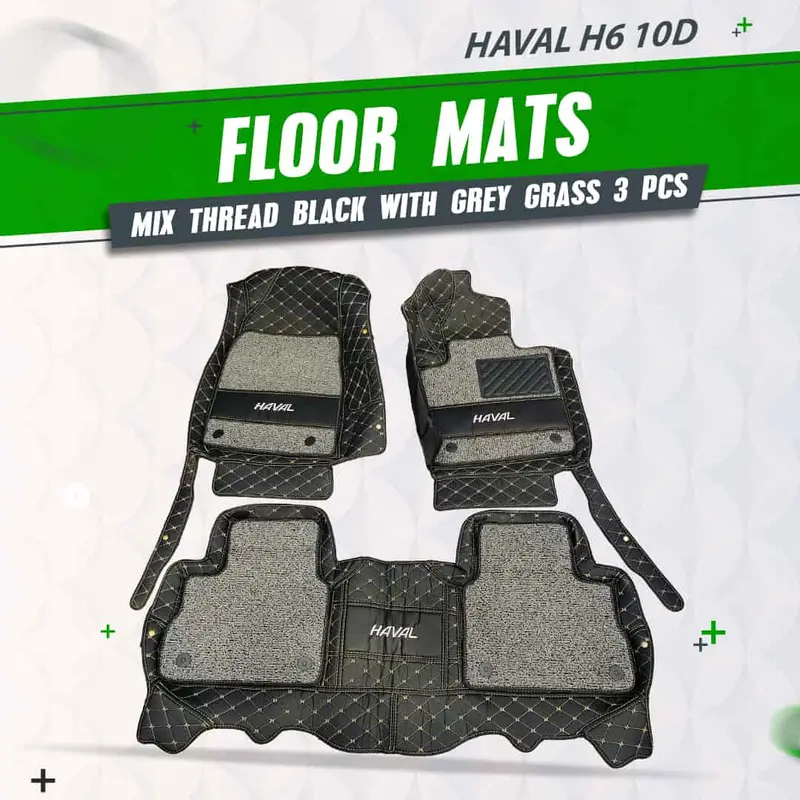 Haval H6 10D Floor Mats Black With Grey Grass 2021 - 2024 - Mix Thread 3 Pcs 1
