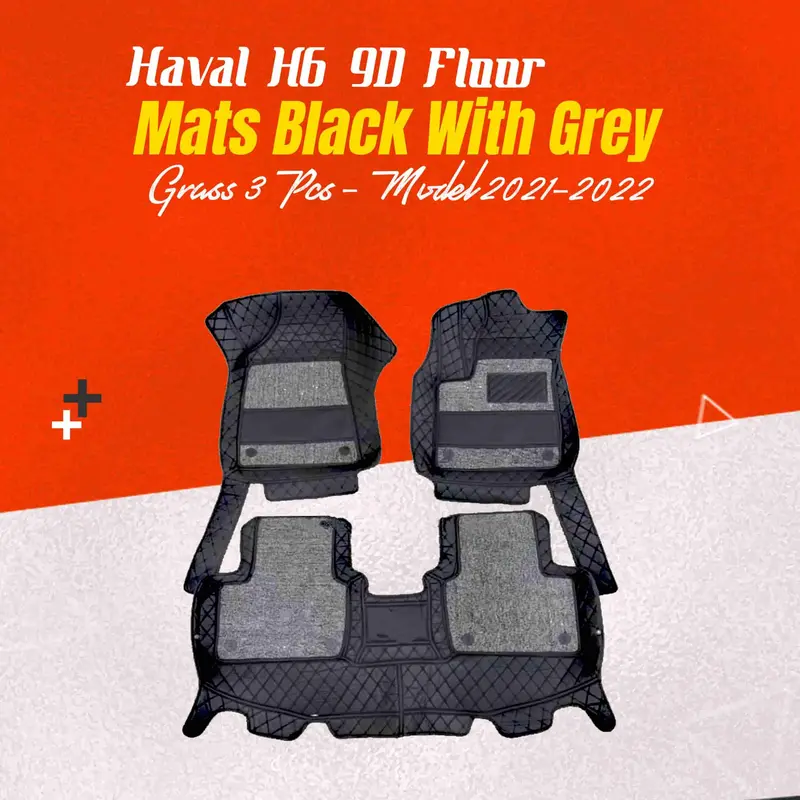 Haval H6 9D Floor Mats Mix Thread Grass 3 Pcs 2021 - 2024 - Black With Grey 1
