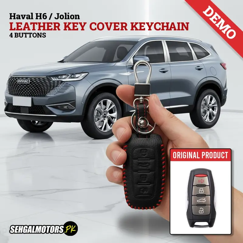 Haval H6 / Jolion  Leather Key Cover 4 Buttons With Keychain 2021 - 2024 - - Ring Black 1