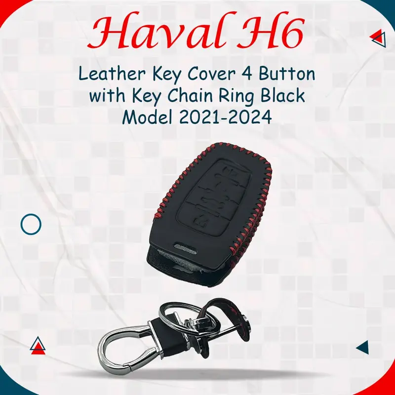 Haval H6 / Jolion Leather Key Cover 4 Buttons With Keychain 2021 - 2024 - - Ring Black 2