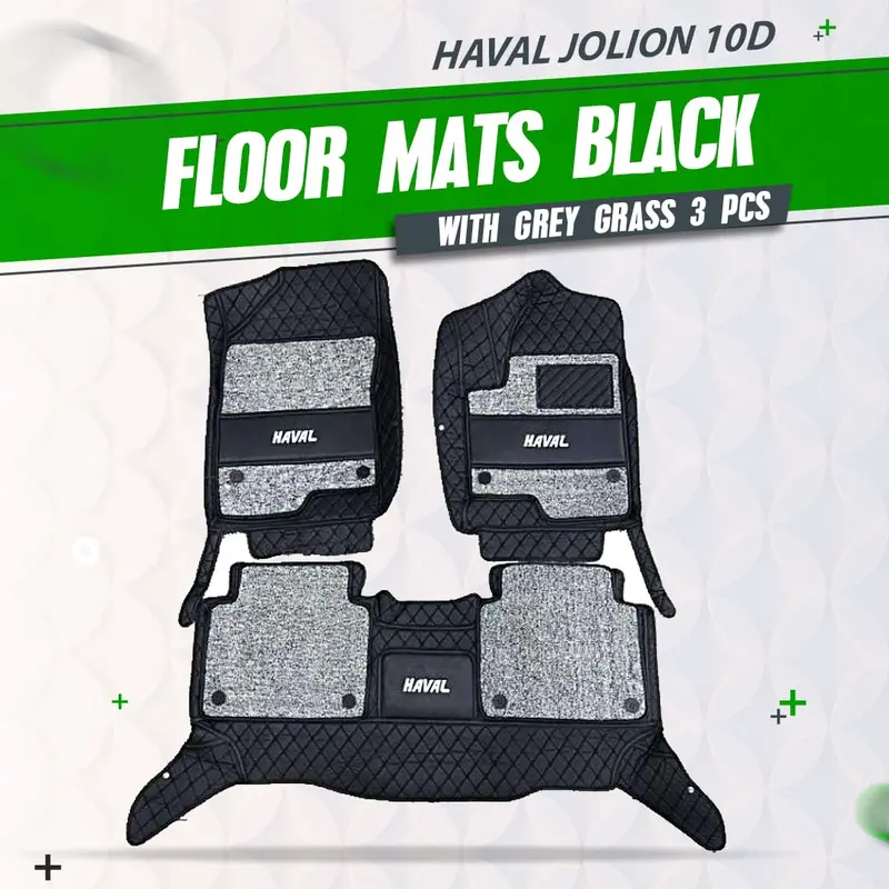 Haval Jolion 10D Floor Mats Black With Grey Grass 2021 - 2025 - Mix Thread 3 Pcs 1