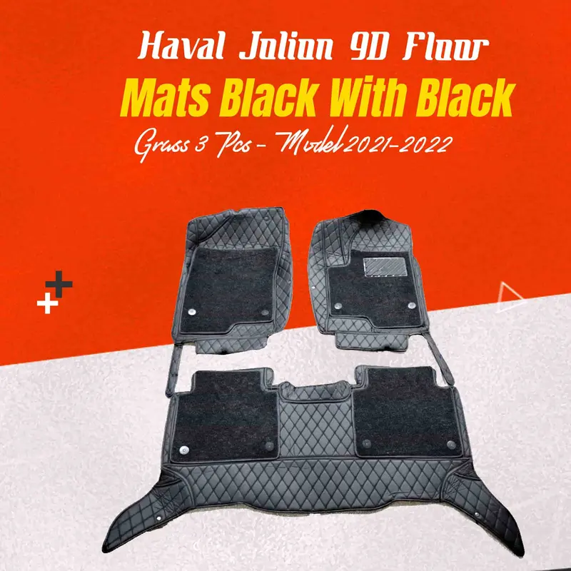 Haval Jolion 9D Floor Mats Mix Thread Grass 3 Pcs 2021 - 2025 - Black With Black 1