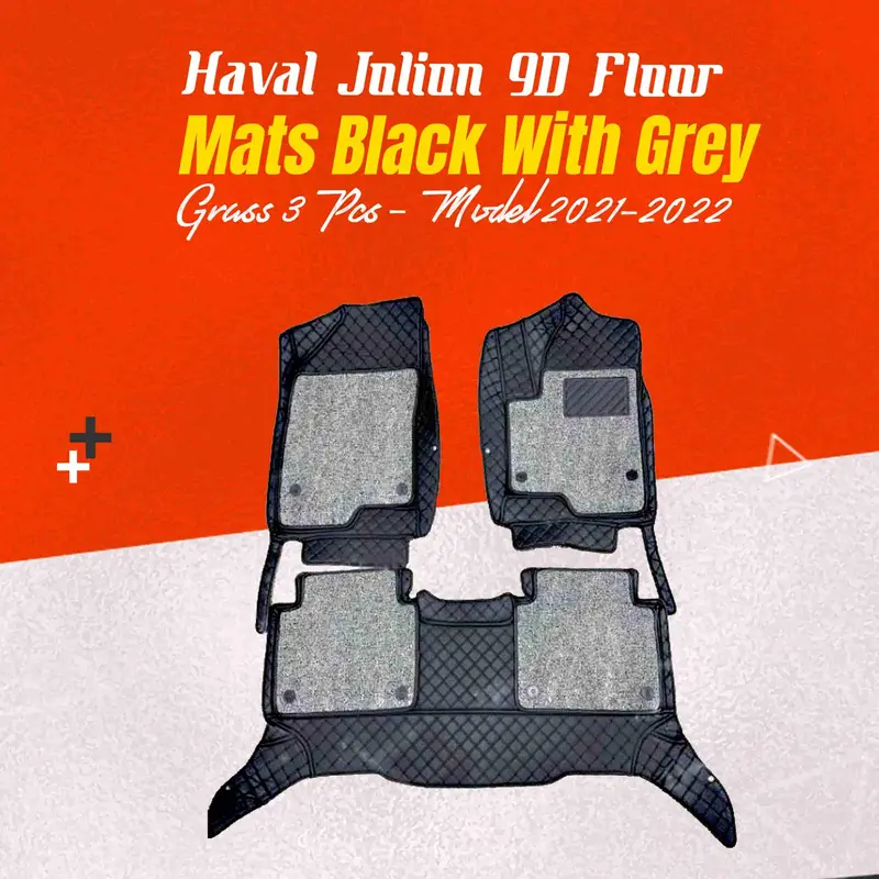 Haval Jolion 9D Floor Mats Mix Thread Grass 3 Pcs 2021 - 2025 - Black With Grey 1