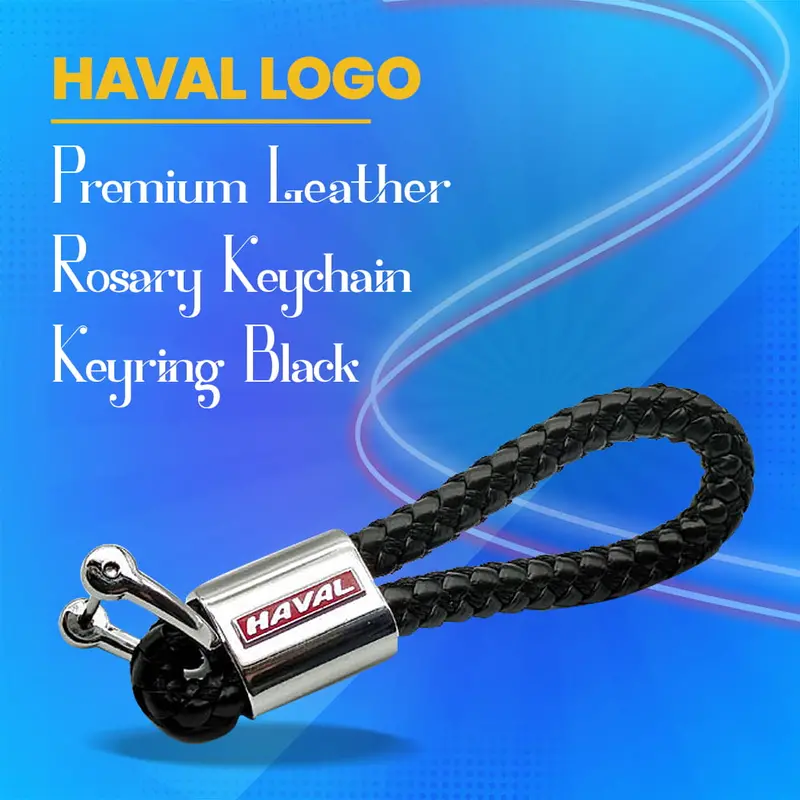 Haval Logo Black Premium Braided Leather Keychain Keyring 1