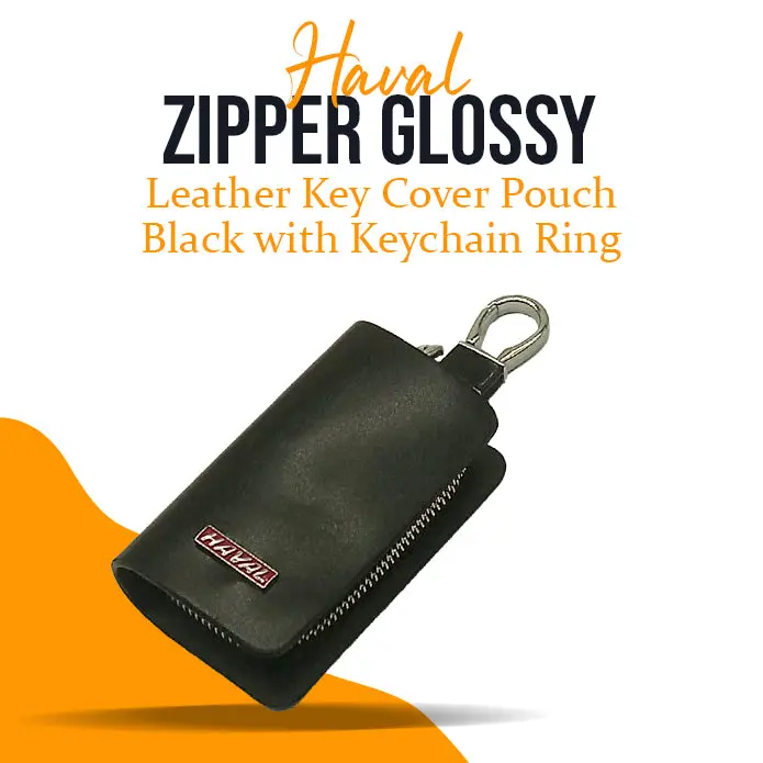Haval Zipper Glossy Leather Key Cover Pouch Black With Keychain Ring 1