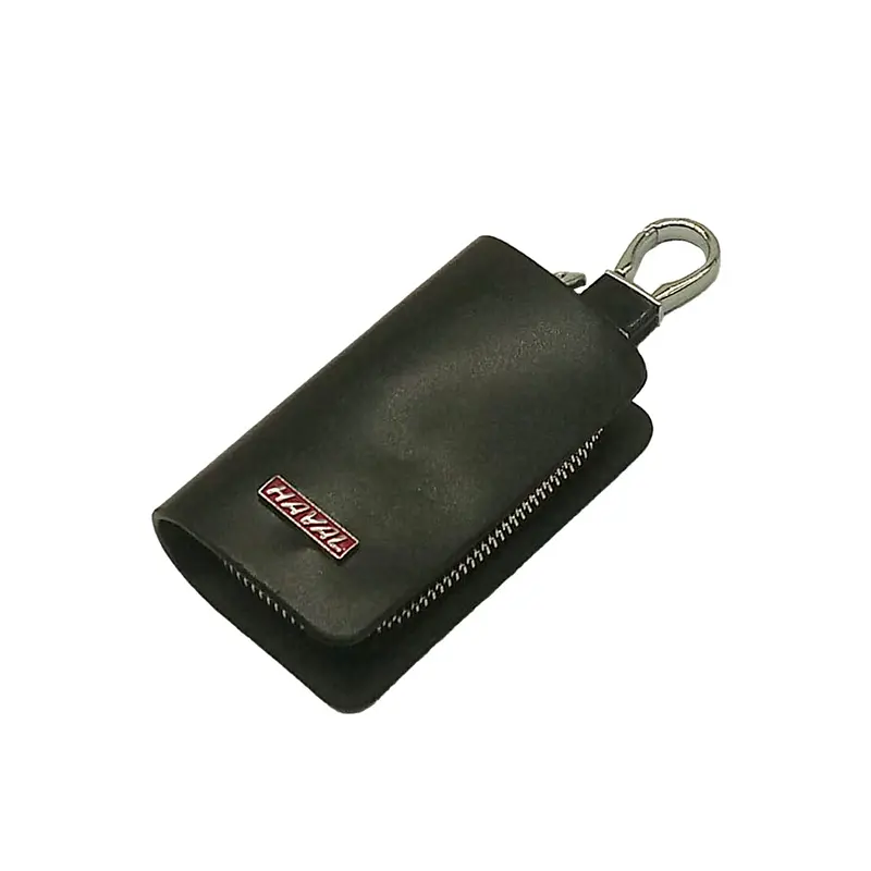 Haval Zipper Glossy Leather Key Cover Pouch Black With Keychain Ring 2