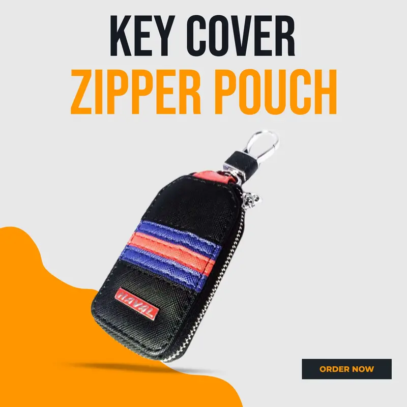 Haval Zipper Jeans Key Cover Pouch Black With Red Blue Strip Keychain - Ring 1
