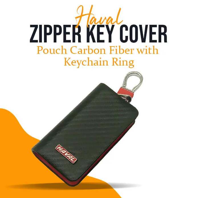 Haval Zipper Key Cover Pouch Carbon Fiber With Keychain Ring 1