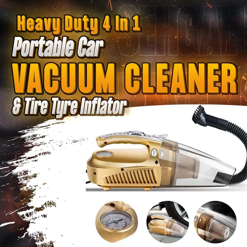 Heavy Duty 4 In 1 Portable Car Vacuum Cleaner & Tire Tyre Inflator - No Return No Exchange 1