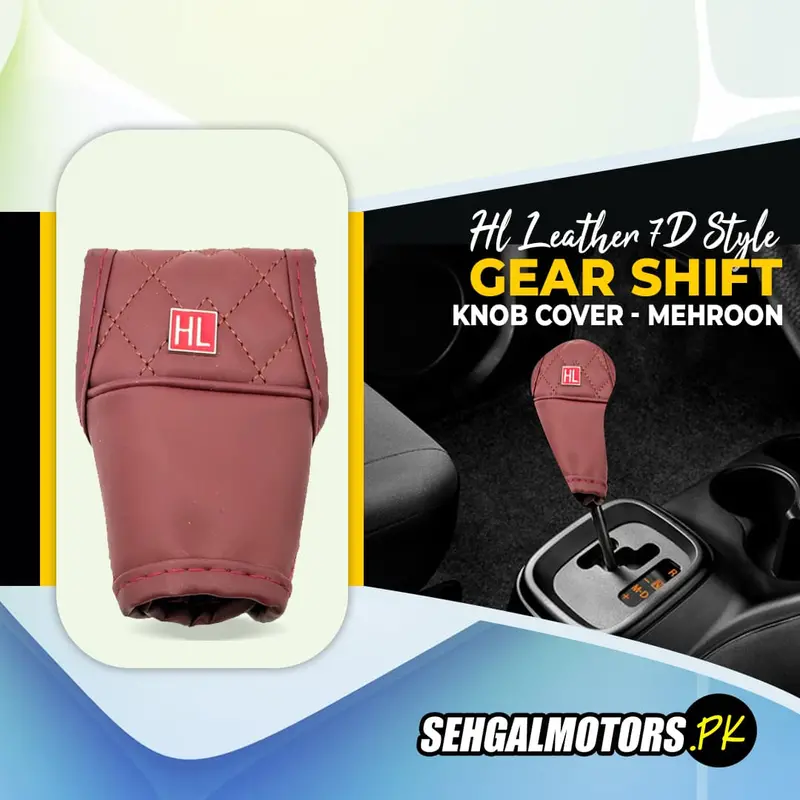 Hl Leather 7D Style Auto Gear Shift Knob Cover - Mehroon 1