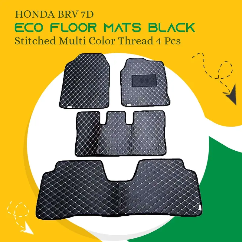 Honda Brv 7D Eco Floor Mats Black Stitched Multi Color Thread 4 Pcs 2017 - 2025 1