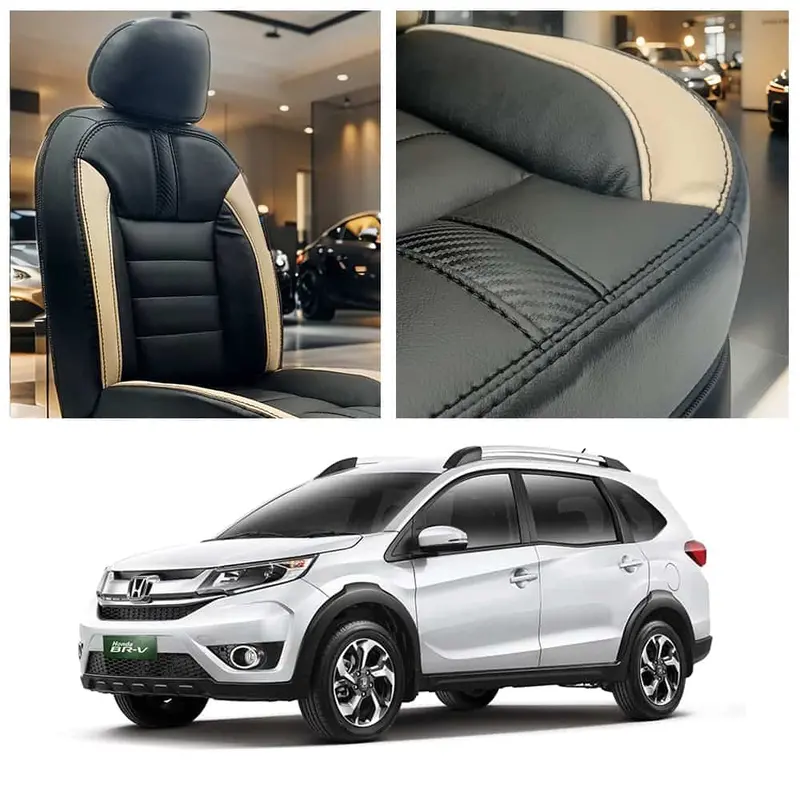 Honda Brv Hockey Design Black Beige Seat Covers 7 Seater 2017 - 2025 1