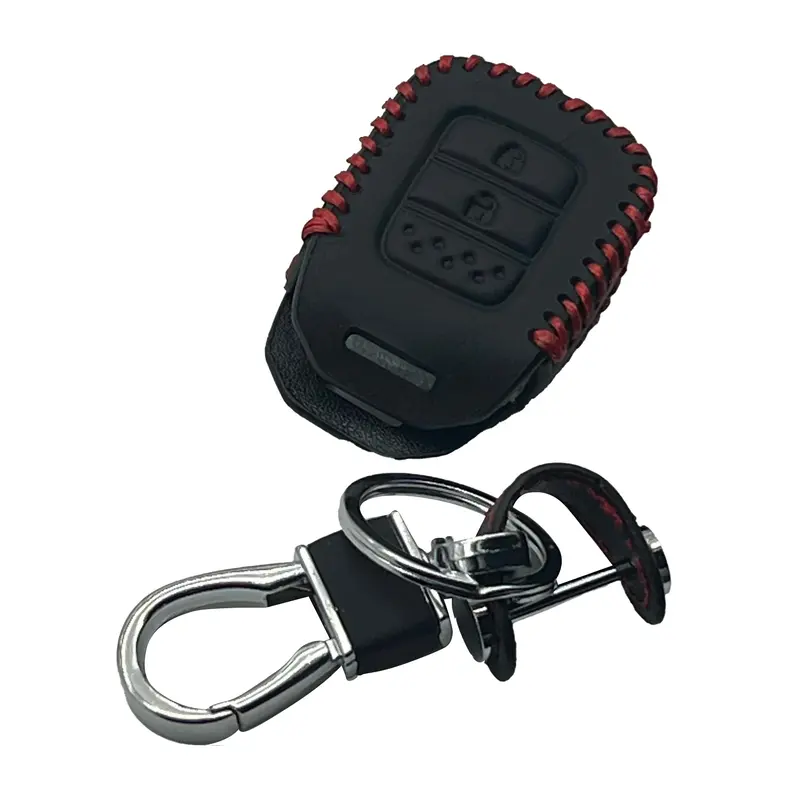 Honda Brv Leather Key Cover 2 Button With Keychain Ring Black 2017 - 2025 2