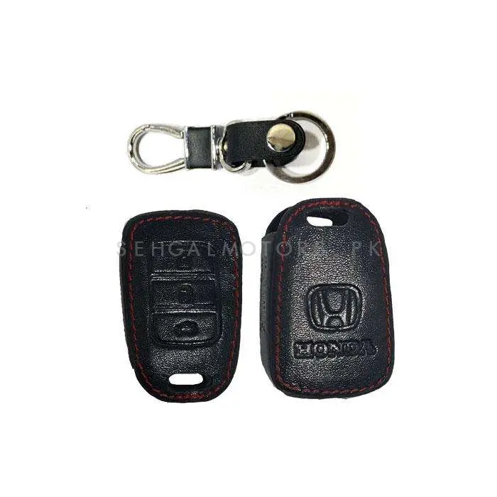 Honda Brv Leather Key Cover With Keychain Ring Black 2017 - 2025 2