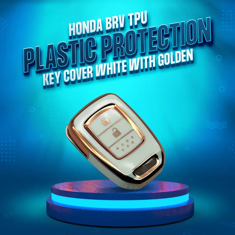Honda Brv Tpu Plastic Protection Key Cover 2 Buttons 2017 - 2025 - White With Golden 1