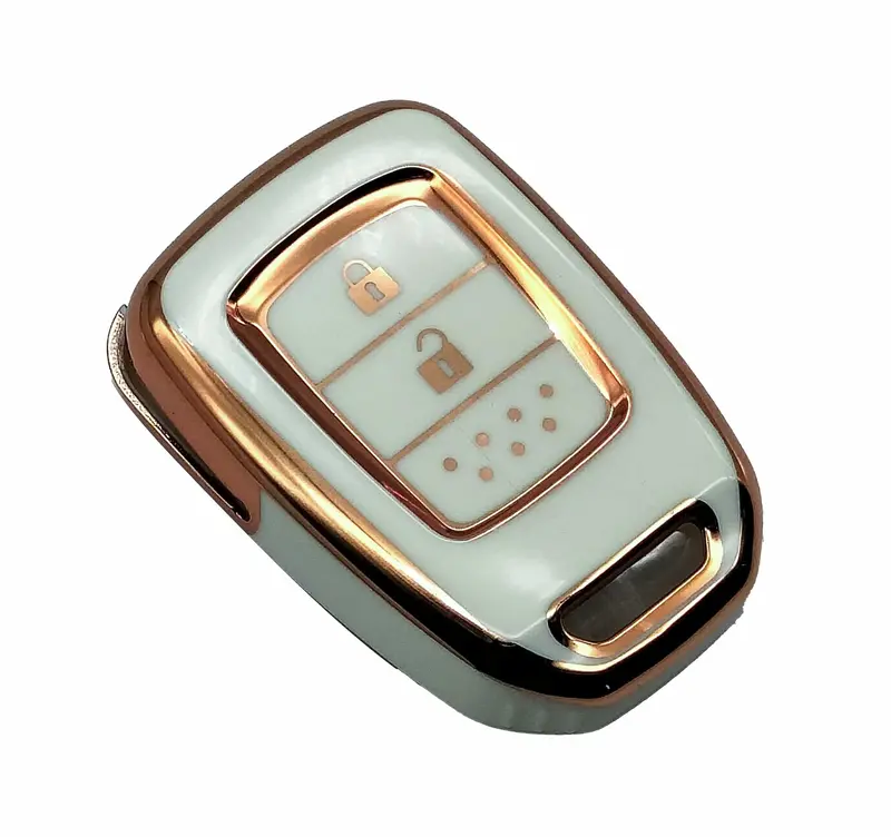 Honda Brv Tpu Plastic Protection Key Cover 2 Buttons 2017 - 2025 - White With Golden 2
