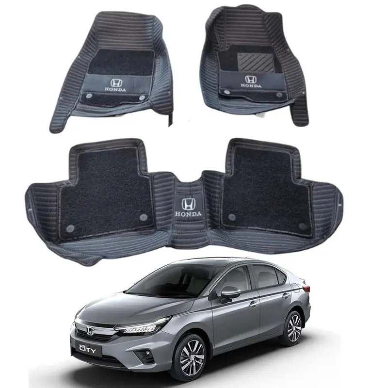 Honda City 10D Floor Mat Black With Black Grass With Logo 3 Pcs - Model 2022 1
