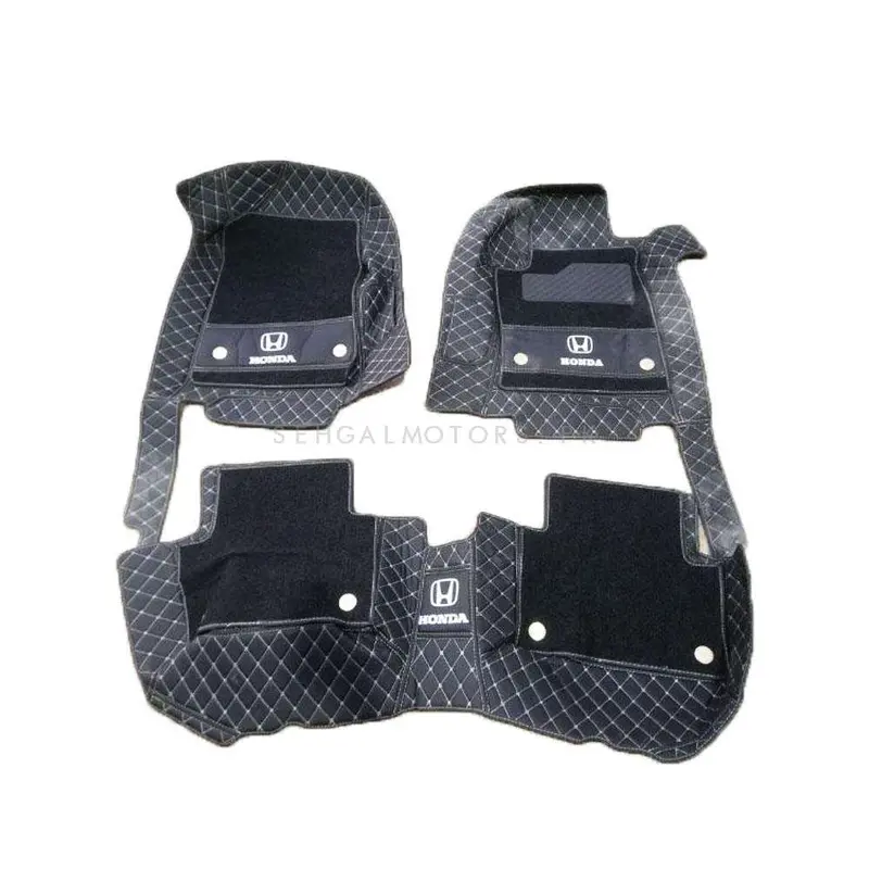 Honda City 10D Floor Mats - Mix Thread Black With Black Grass 2008 - 2025 - With Logo - 3 Pcs Set 2