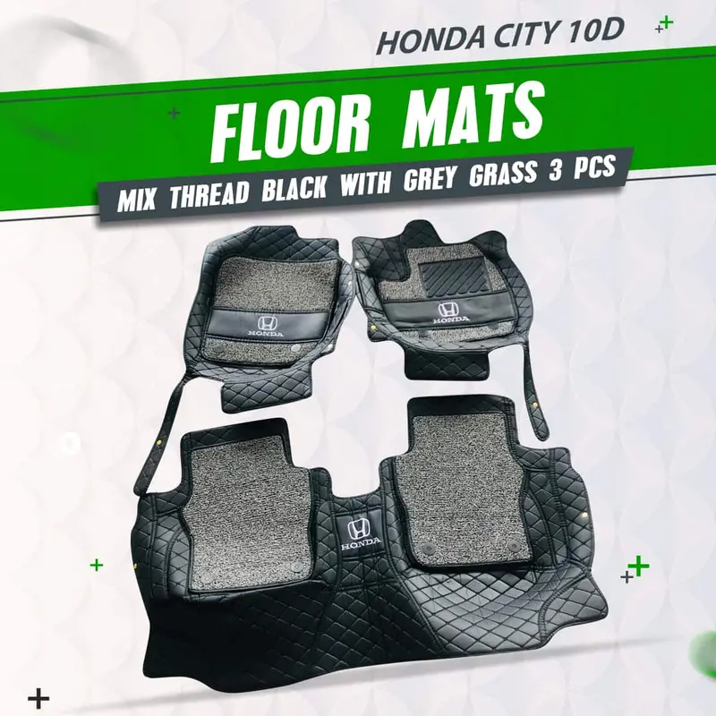 Honda City 10D Floor Mats - Mix Thread Black With Grey Grass 2022-2025 - 3 Pcs Set 1