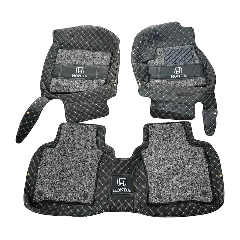Honda City 10D Floor Mats - Mix Thread Black With Grey Grass With Logo 2008 - 2025 - 3 Pcs Set 2