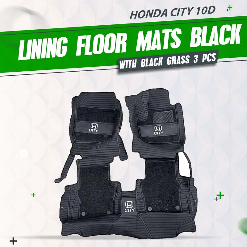 Honda City 10D Lining Floor Mats - Mix Thread Grass 3Pcs 2021 - 2025 - Black With Black 1