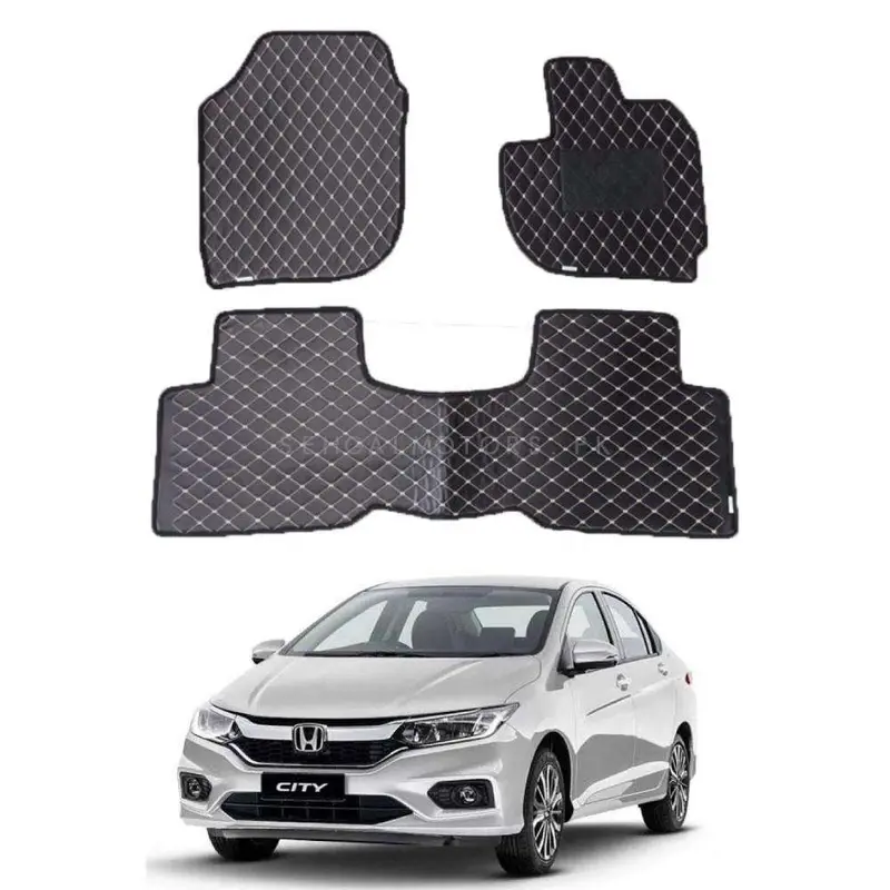 Honda City 7D Eco Floor Mats Black 2021 - 2025 - Stitched Multicolor Thread 3 Pcs 2