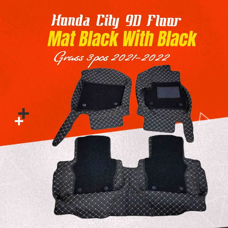 Honda City 9D Floor Mat  3Pcs  2021 - 2025 - Mix Thread Black With Black Grass 1