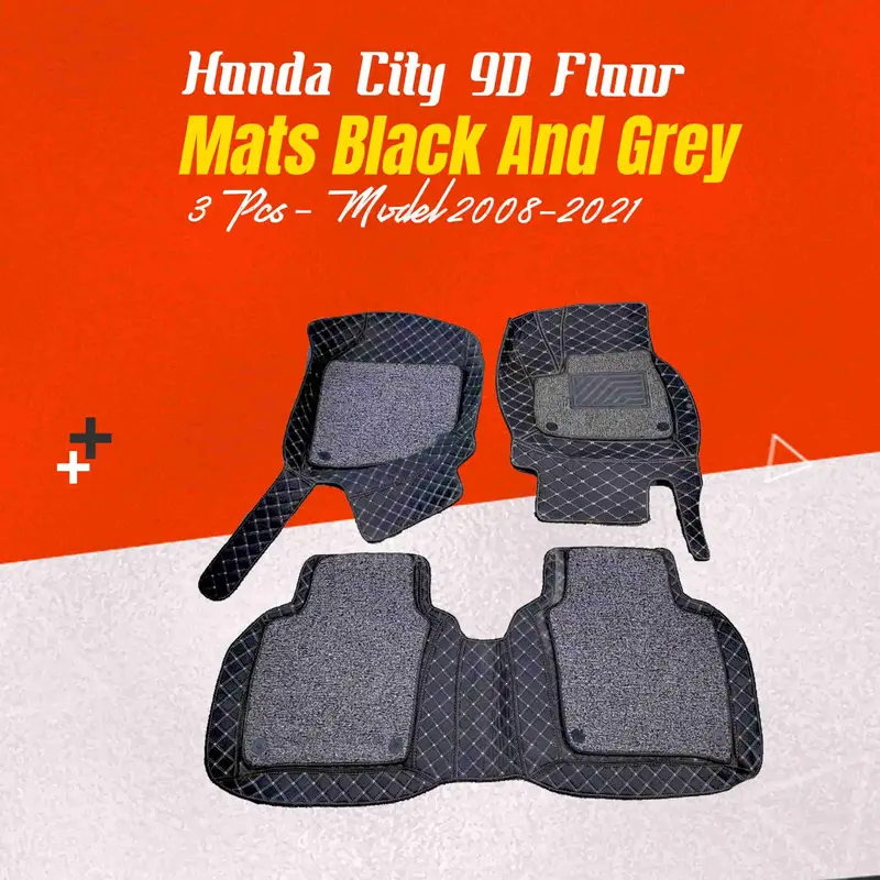 Honda City 9D Floor Mats Mix Thread Black And Grey 3Pcs 2008 - 2021 1
