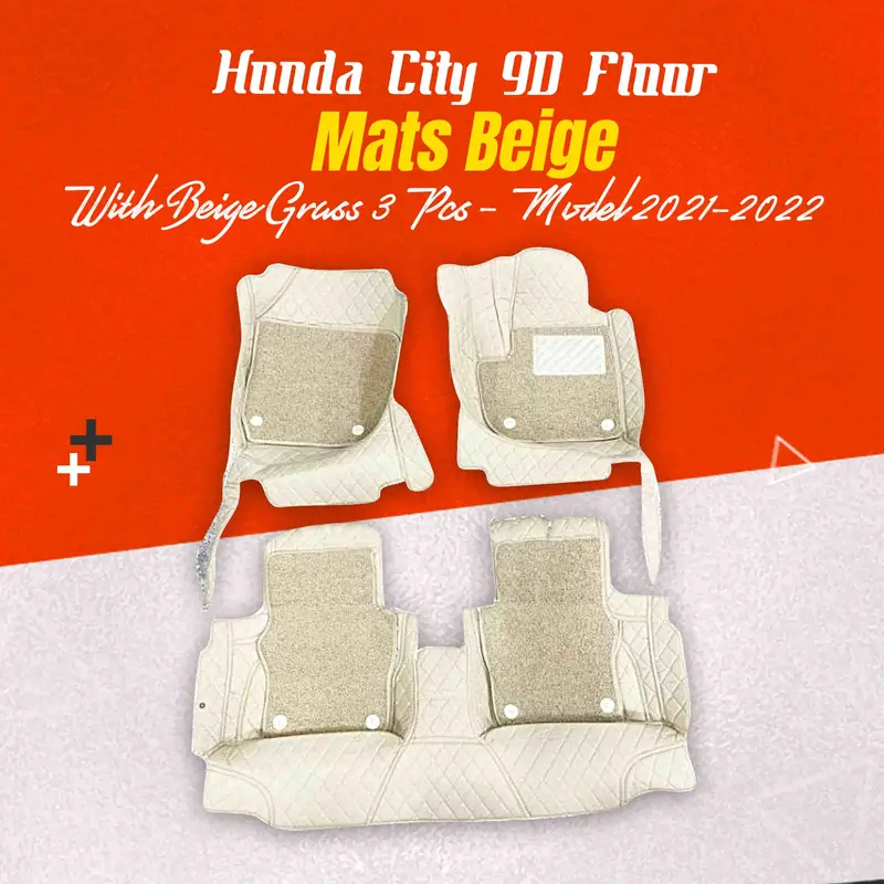 Honda City 9D Floor Mats Mix Thread  Grass 3 Pcs 2021 - 2025 - Beige With Beige 1
