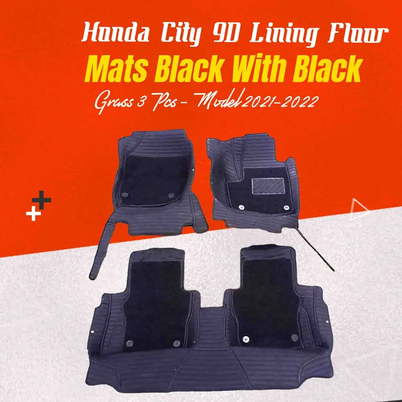 Honda City 9D Lining Floor Mats Mix Thread  Grass 3 Pcs 2021 - 2025 - Black With Black 1