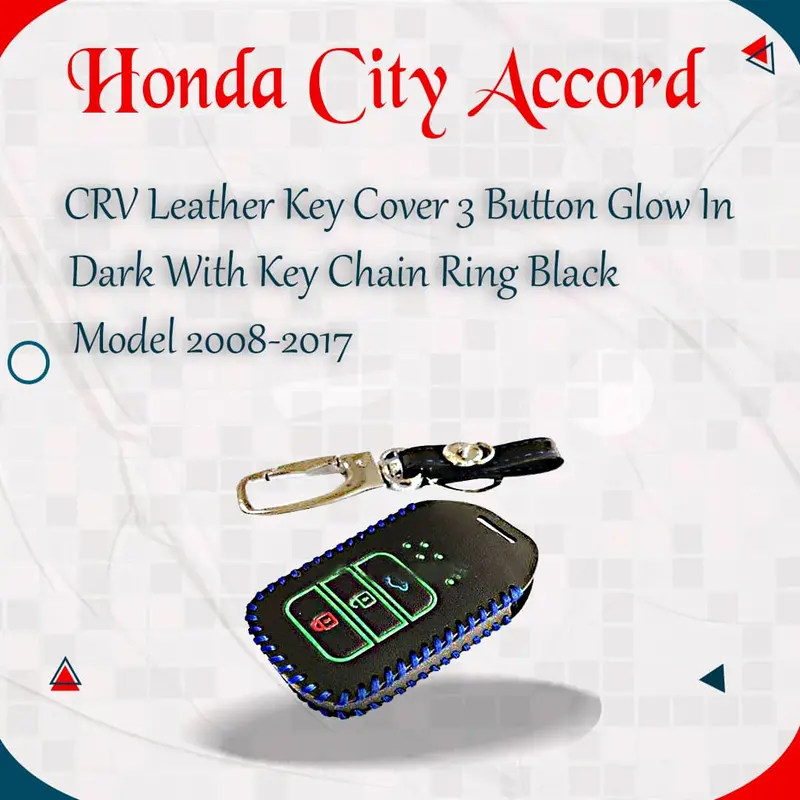 Honda City Accord Crv Leather Keycover 3 Button Glow In Dark 2008 - 2017 - With Key Chain Ring Black 1